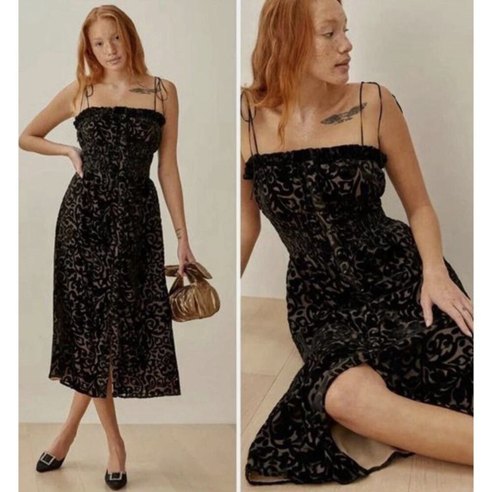 NWOT Reformation Velvet Whimsy Midi Dress Size 2 Black #1C502